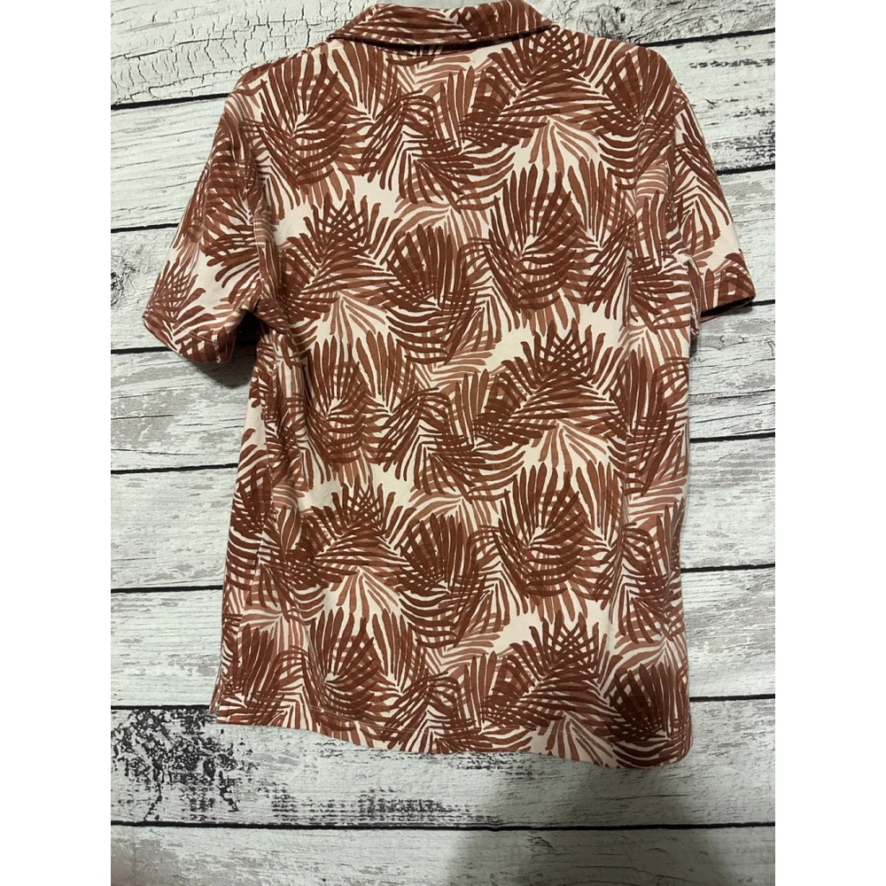Men’s Banana Republic Brown Palm Leaf Print Performance Polo Shirt Size Small